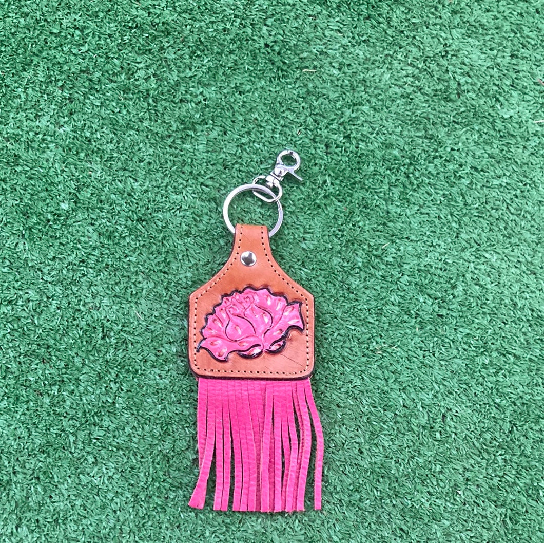Pink Fringe Leather Fringe Keychain