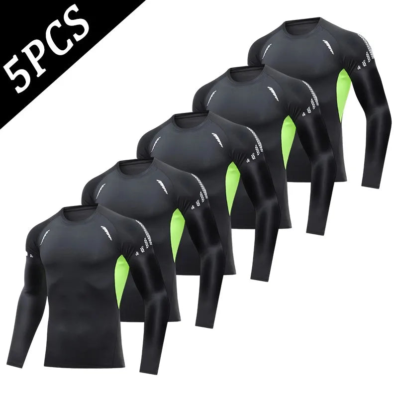 5 Pack Men's Compression Shirts Long Sleeve Workout Gym T-Shirt Running Top Cool Dry Sports Baselayer Undershirts