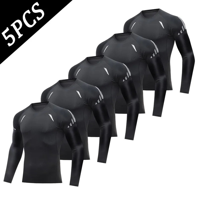 5 Pack Men's Compression Shirts Long Sleeve Workout Gym T-Shirt Running Top Cool Dry Sports Baselayer Undershirts