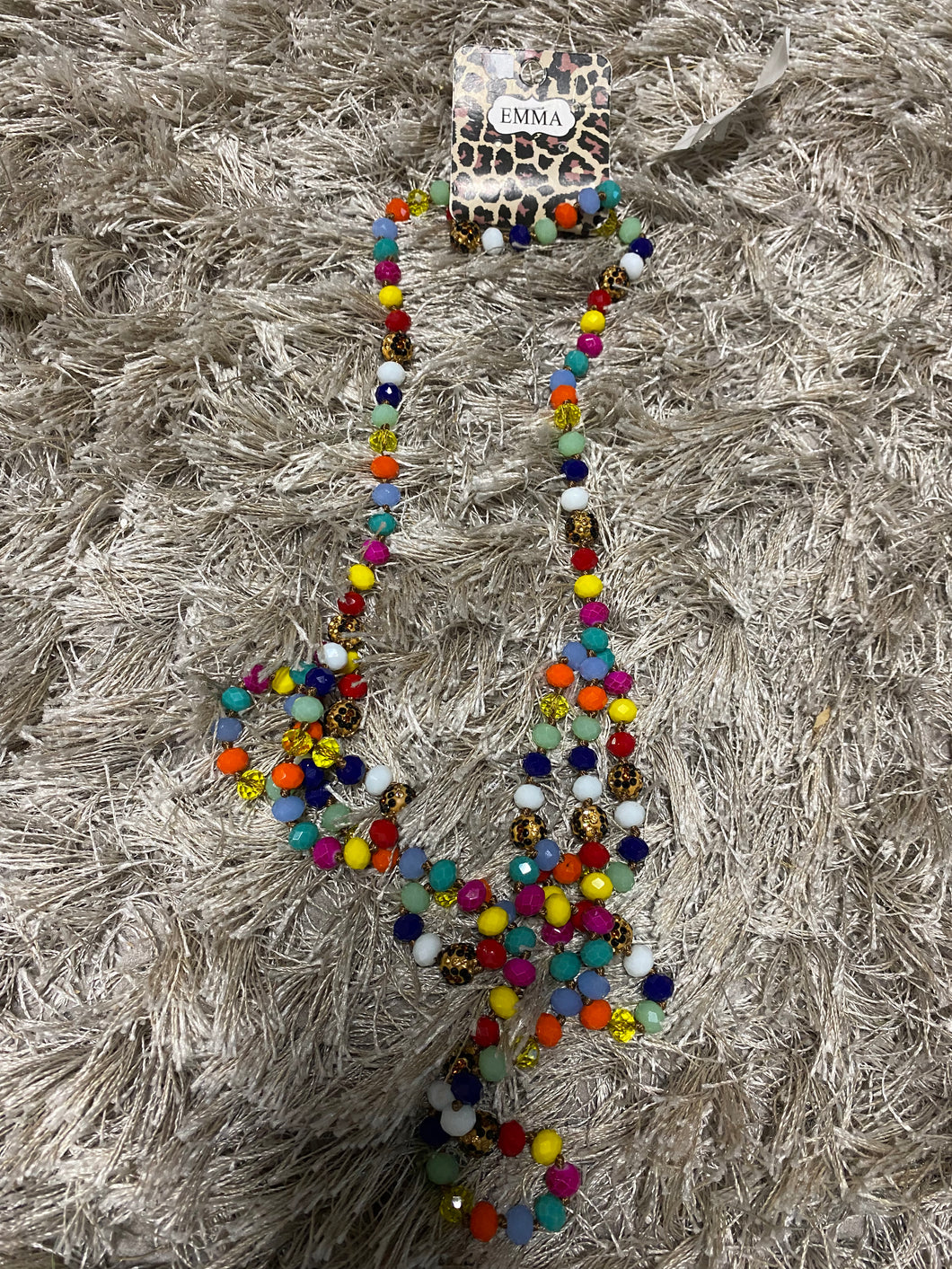 Leopard and multi colored crystal necklace