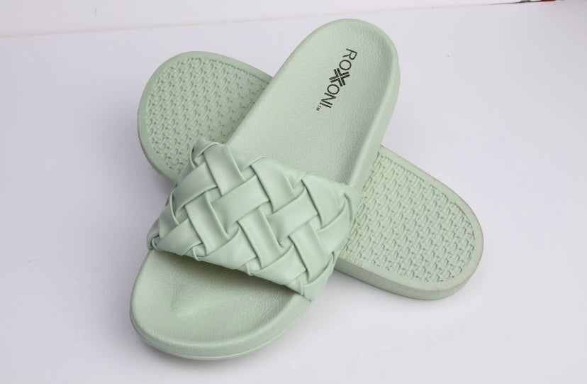 Weaved Faux Leather Slides