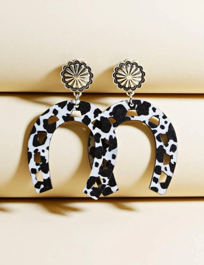 Cowprint Horseshoe Earrings