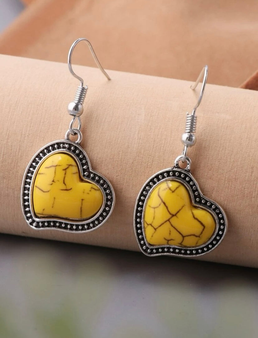 Yellow Stone Heart Earrings