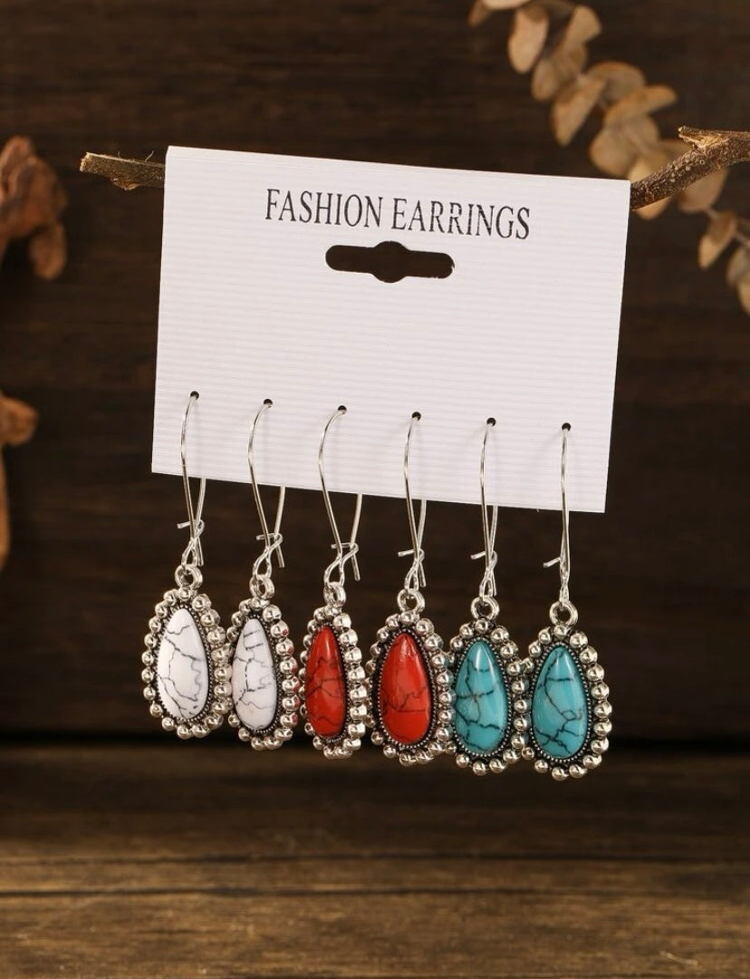 Red/white/turquoise teardrop earrings