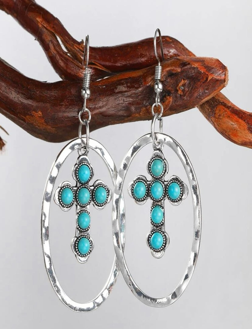 Turquoise Cross and Circle Earrings