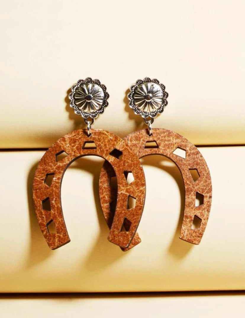 Wooden Horseshoe Earrings
